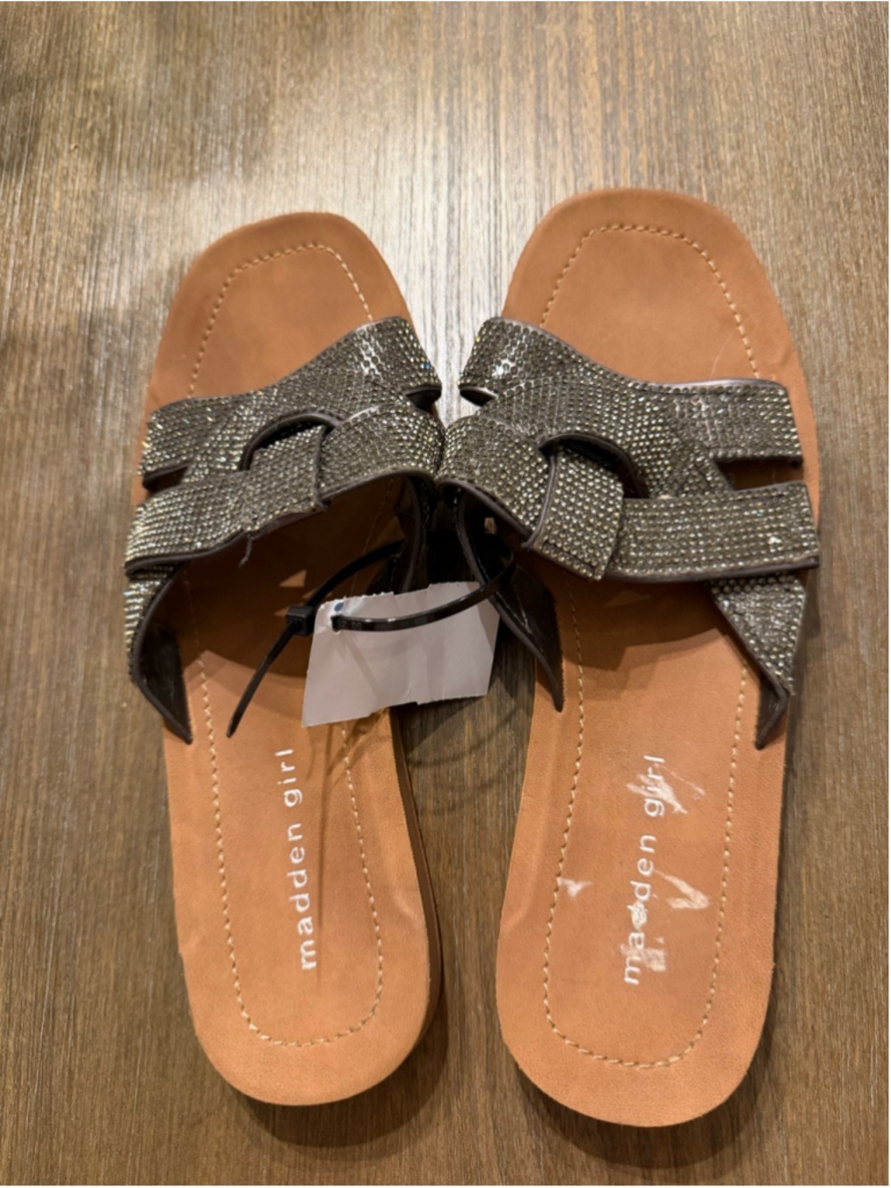 Madden Girl Rhinestone Sandals Size 6.5 Grey Tan